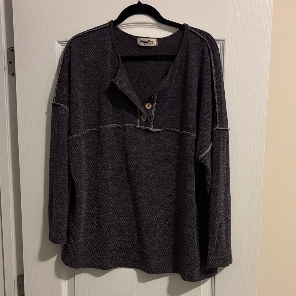 Gray Long Sleeve Henley Top
